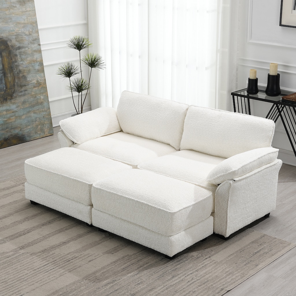 White 81'' Convertible 4-Seat Modular Sectional Sofa with Loveseat and Ottoman, Versatile Design for Living Room or Office