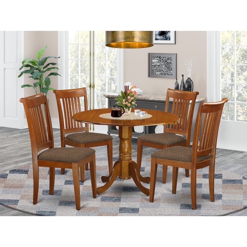 East West Furniture 5 Piece Kitchen Table Set- A Round Dining Table and 4 Dining Room Chairs, Saddle Brown(Seats Option)