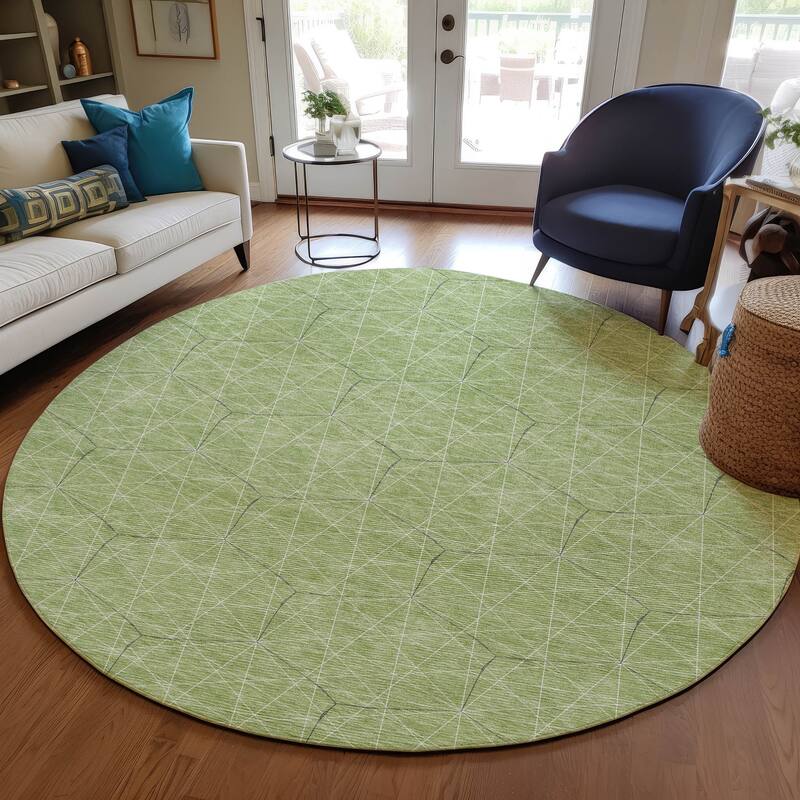 Machine Washable Indoor/ Outdoor Mosaic Geo Chantille Rug - Green - 8' x 8'