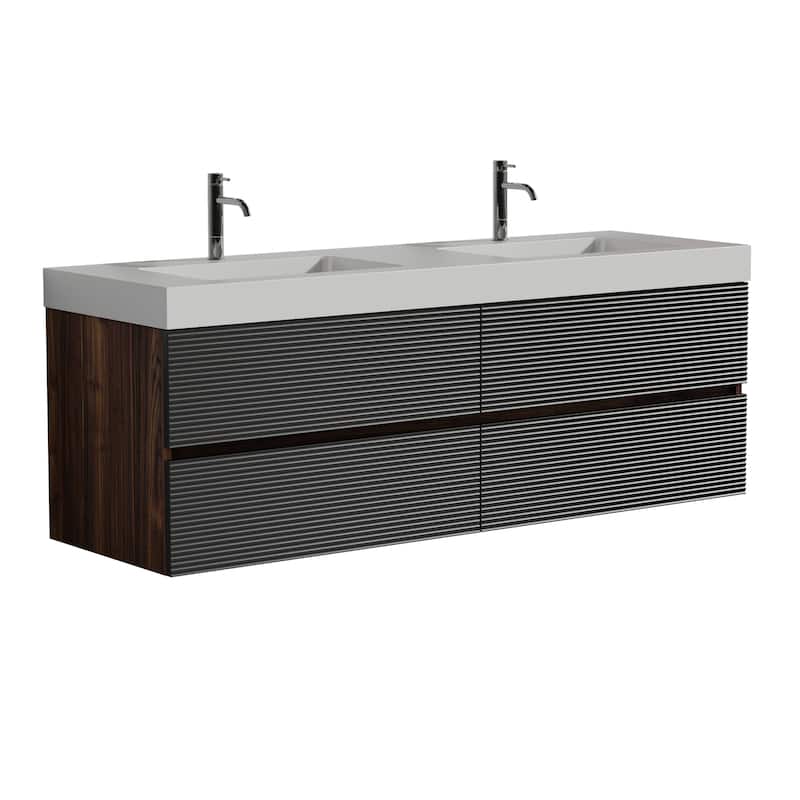 Wall Mounted Bathroom Vanity with Glossy White Solid Surface Sink