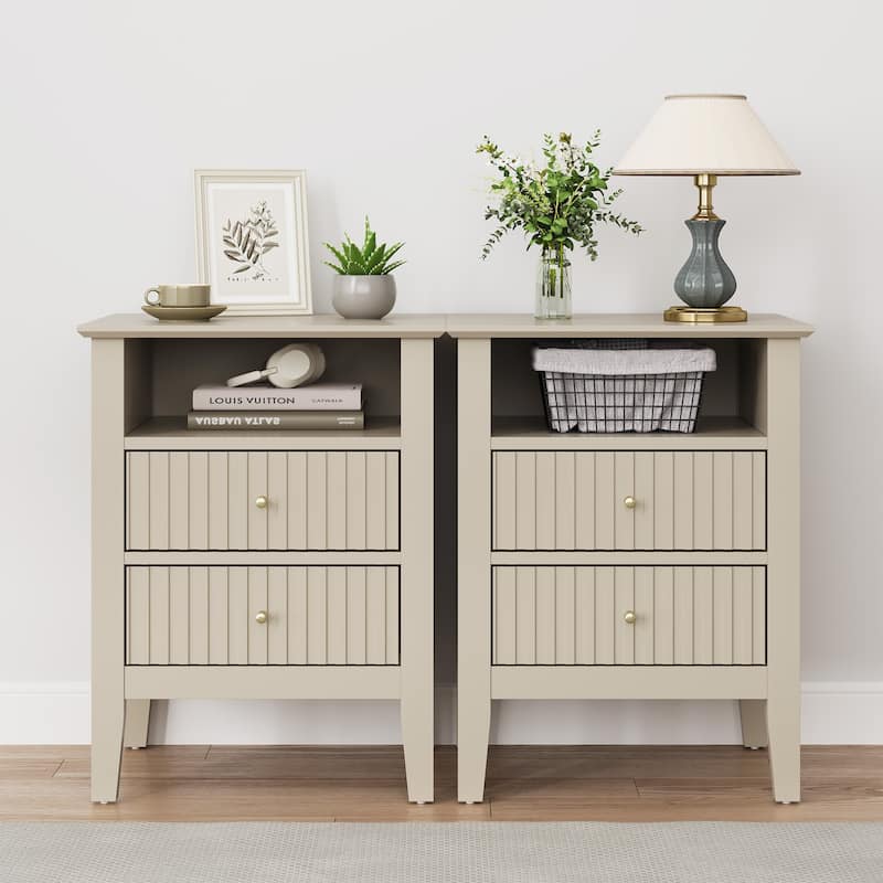2 Drawers Nightstand with Charging Station
