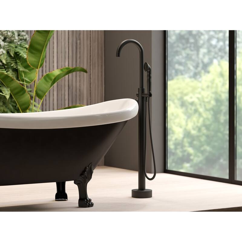 Neptune Single Handle Floor Mounted Gooseneck Freestanding Tub Filler - Breeze Handle - Matte Black