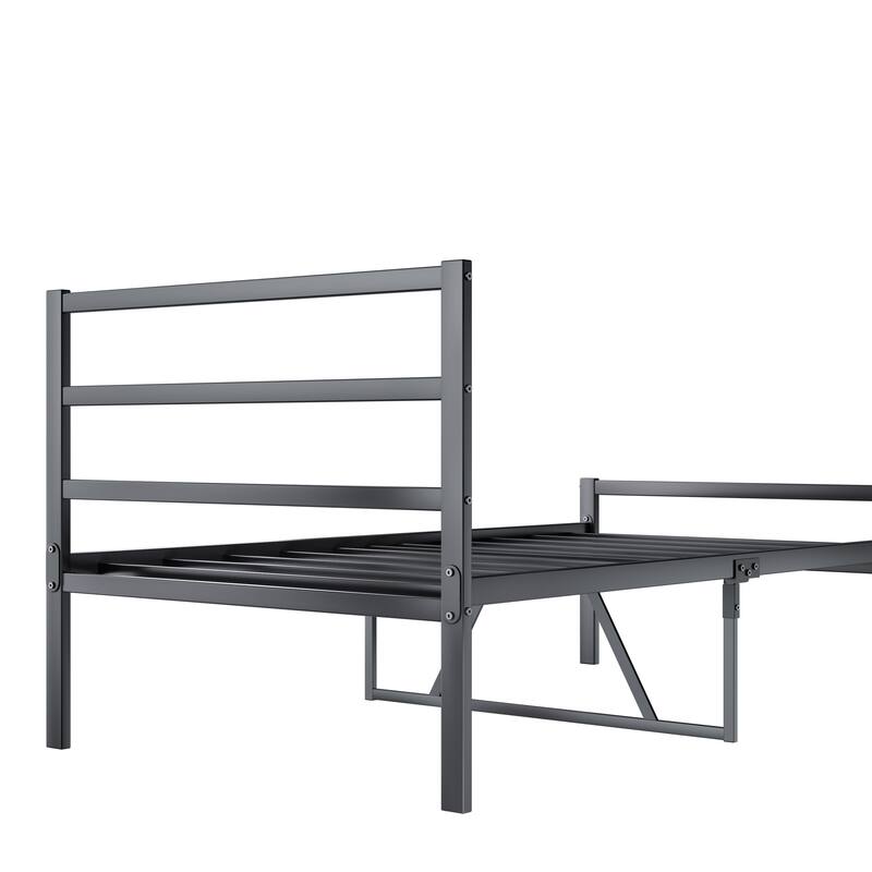 Twin Size Sturdy Metal Platform Bed with Wave Headboard and No Box Spring Needed
