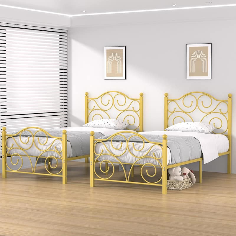 VECELO Metal Platform Bed Frame with Scroll Headboard, Twin/Full/Queen Size Beds