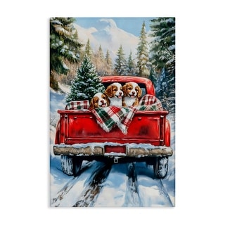 Stupell Christmas Truck Pups Trio Canvas Wall Art Design By Petal Prints Design