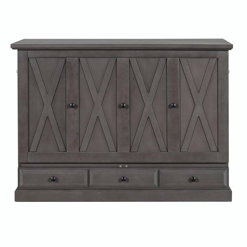 Solid Pine Murphy Bed Chest - Cube Cabinet Bed with Charging Station and Large Storage Drawer