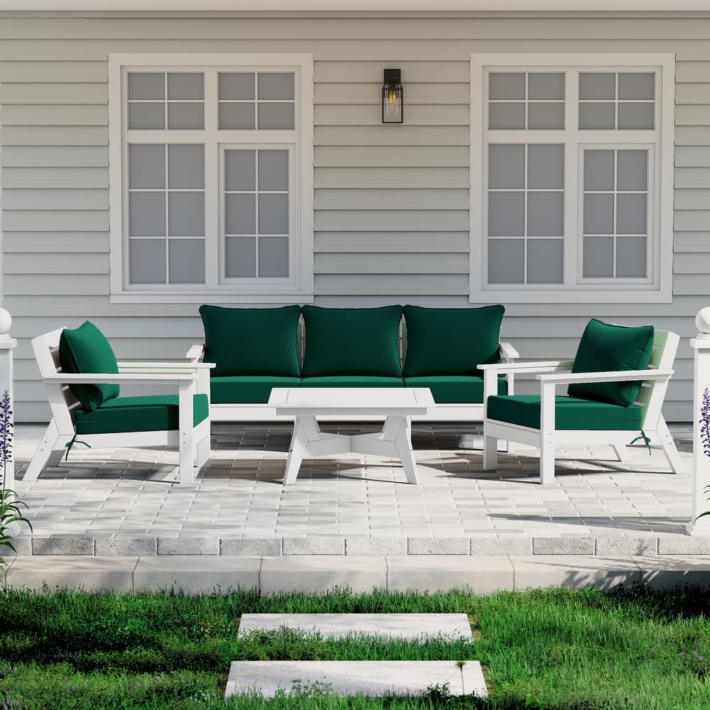 Birchwood All Weather HDPE Outdoor Patio White Deep Seating Conversation Set (6-Piece Set)