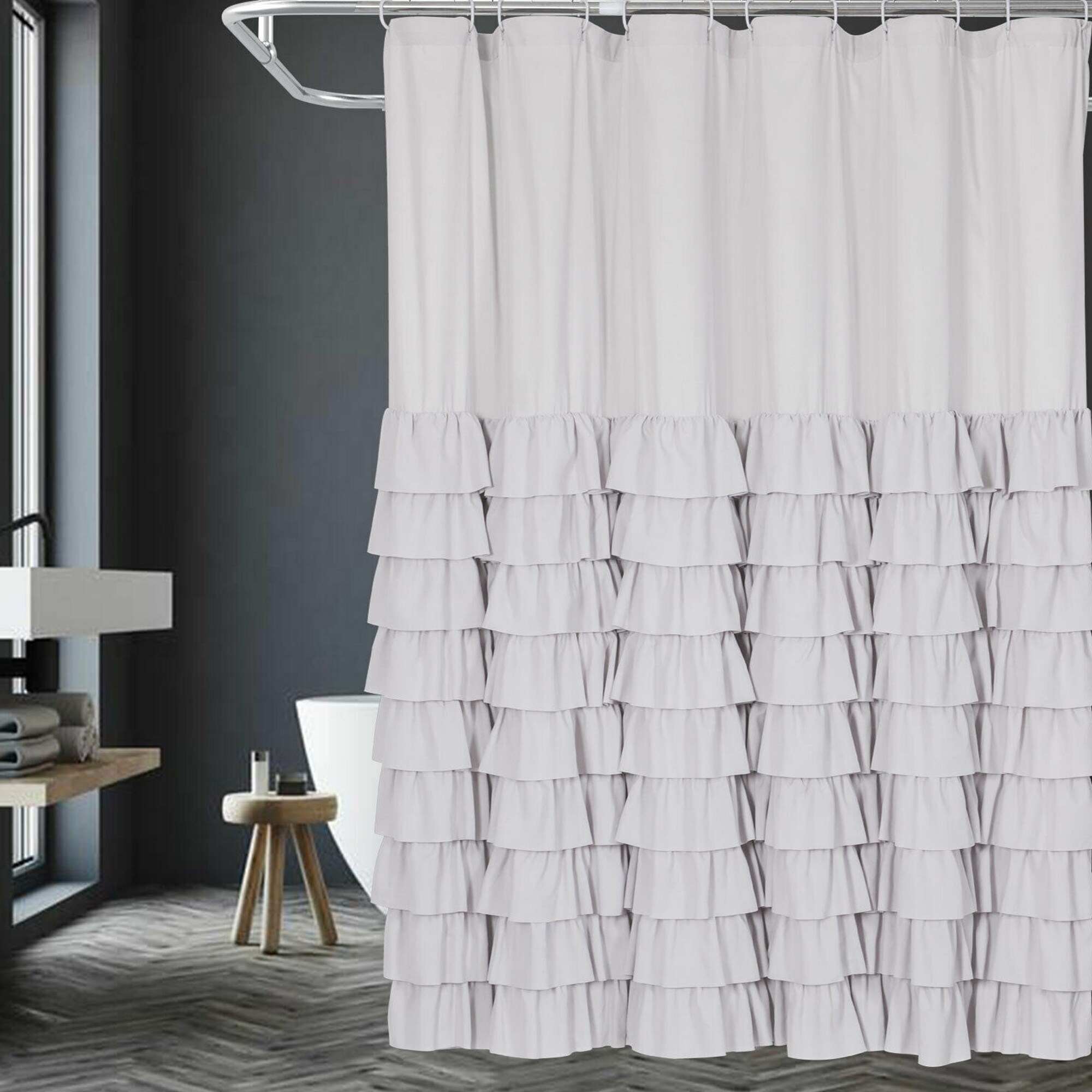 Gypsy Ruffled Voile Sheer Shower Curtain 72" wide x 72" long WHITE 