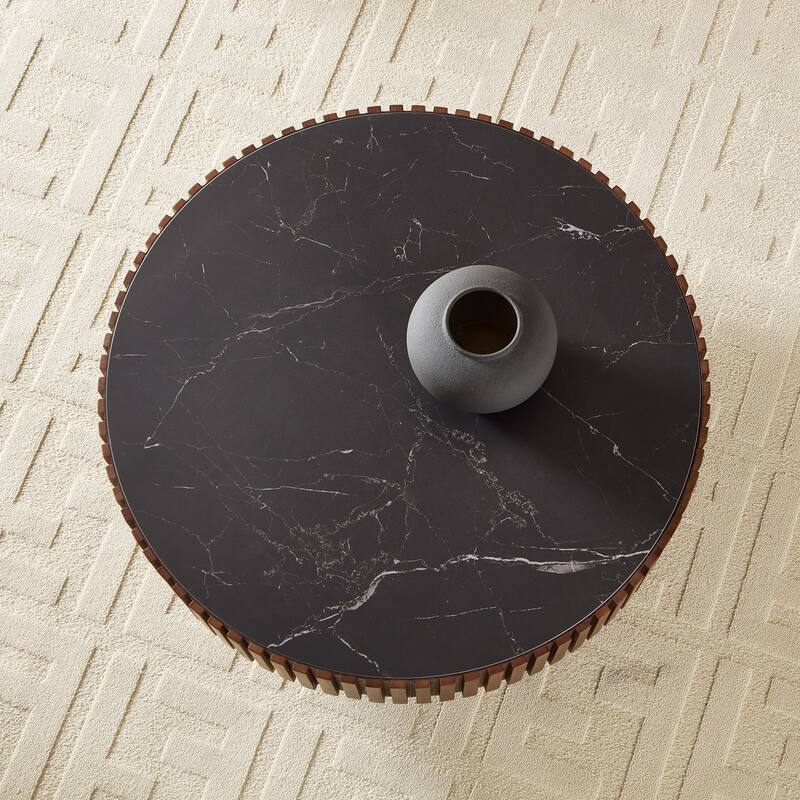 GDF Studio - Imwalle Modern Round Coffee Table with Sintered Stone Top