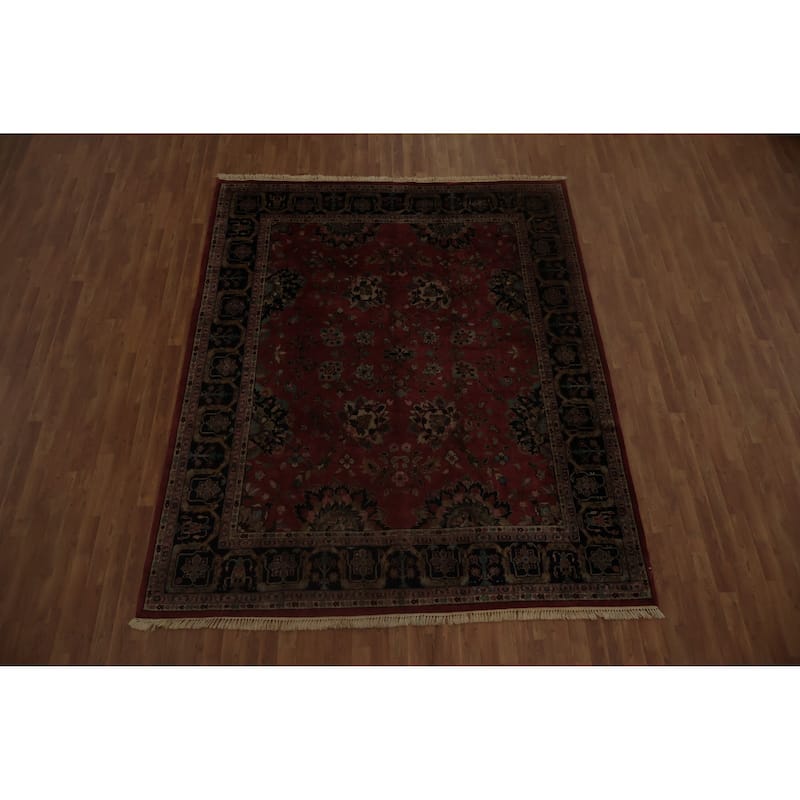 Hand Knotted Oriental 100% Wool Carpet Traditional All-Over Pink Sarouk Area Rug - 9' 9'' X 8' 0''