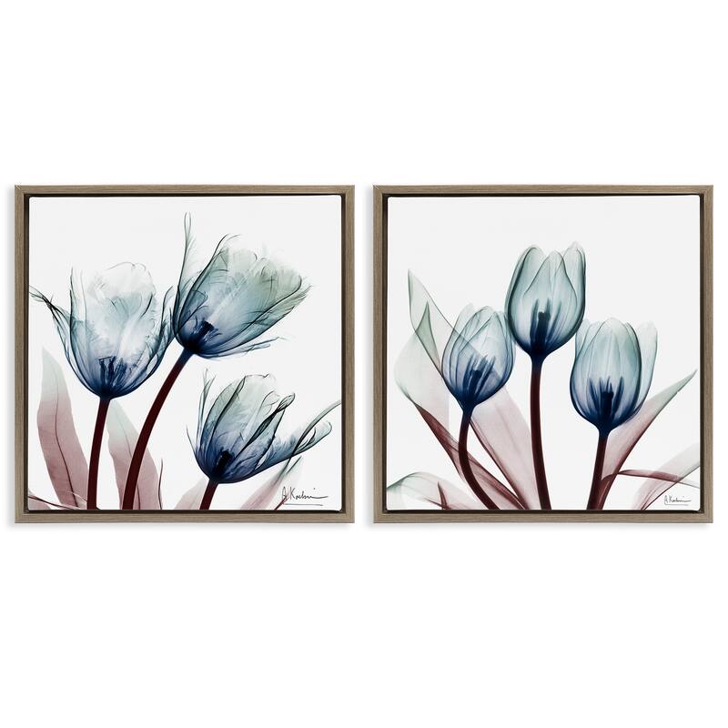 Stupell Vibrant Blue Tulips Framed Floater Canvas Wall Art Design By Albert Koetsier (Set of 2) - 25 x 25 - Brown