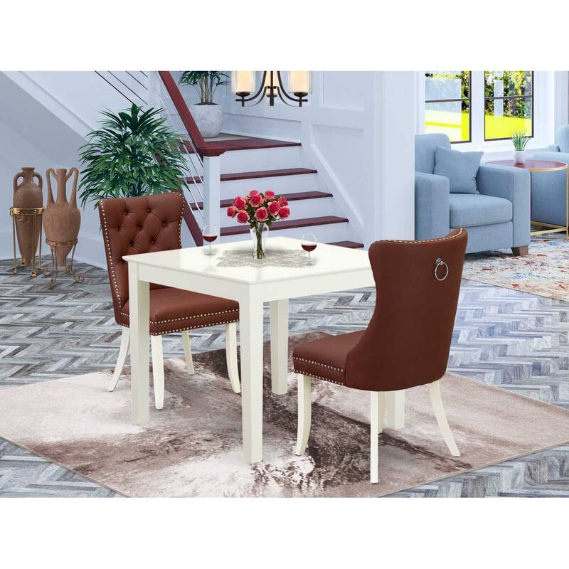 HomeStock 3-Pc Linen White Finish Square Solid Wood Top Dining Table Set for Small Spaces