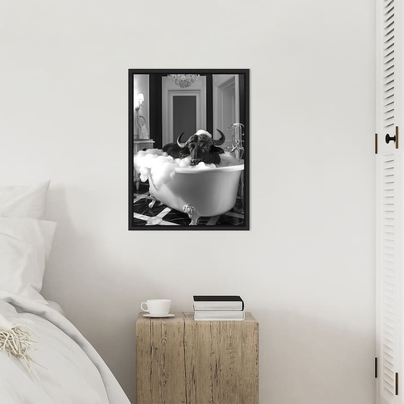 Rub a Dub Buffalo by Niky Rahner Framed Canvas Wall Art