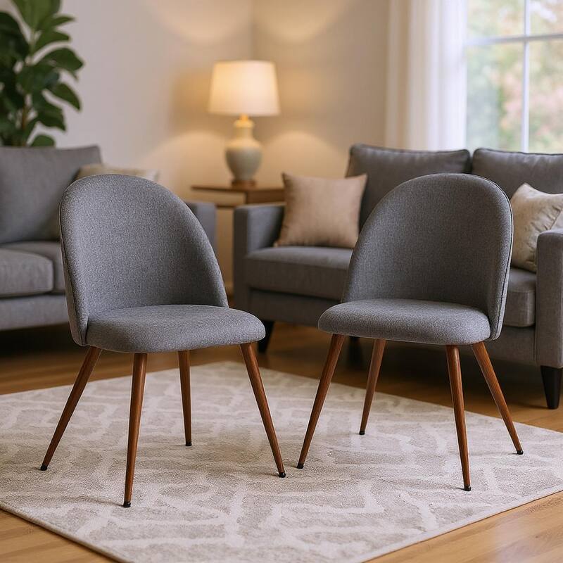 Homy Casa Fabric Office Chair with Metal-Walnut Legs, Modern - Grey