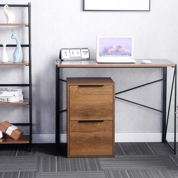 Rustic Wood File with 2 Hanging File Bars & 2 Drawer, Brown