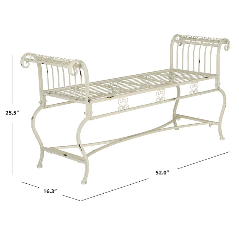 SAFAVIEH Outdoor Kyara Victorian Iron 52-inch Bench - 52Wx16Dx26H