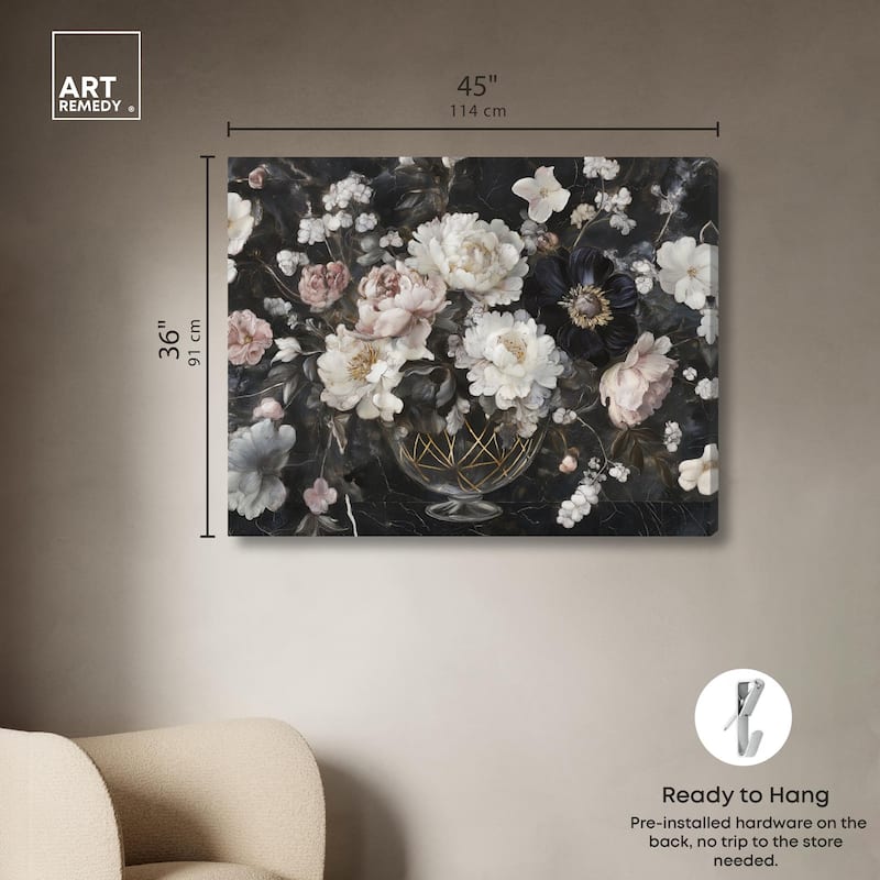 Peonies in Glass Vase Canvas by Art Remedy, Gallery Wrapped