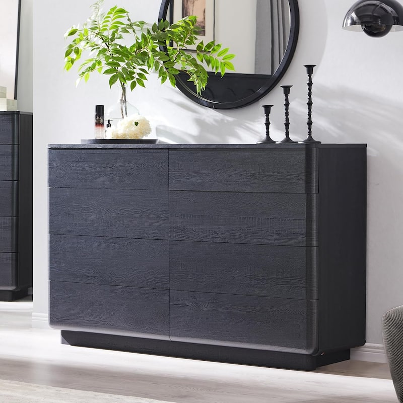 Modern 8 Drawer Dresser for Bedroom, Handle-less Wooden Dressers - Black