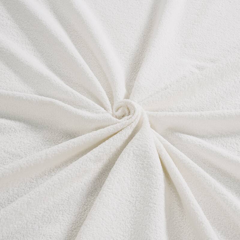 Boucle Fabric LED Bed Frame, Cream Style Upholstered Platform Bed with Lambswool Petal Headboard