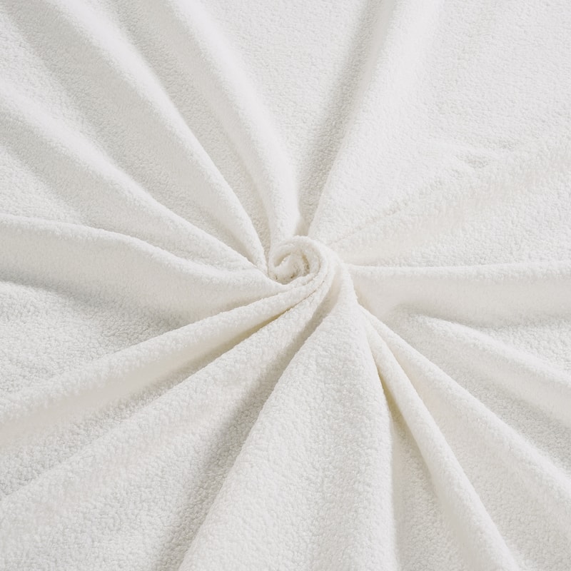 Cream Boucle Petal Headboard Bed Frame with Ambient Light, Full/Queen Soft Upholstered Bedroom Bed