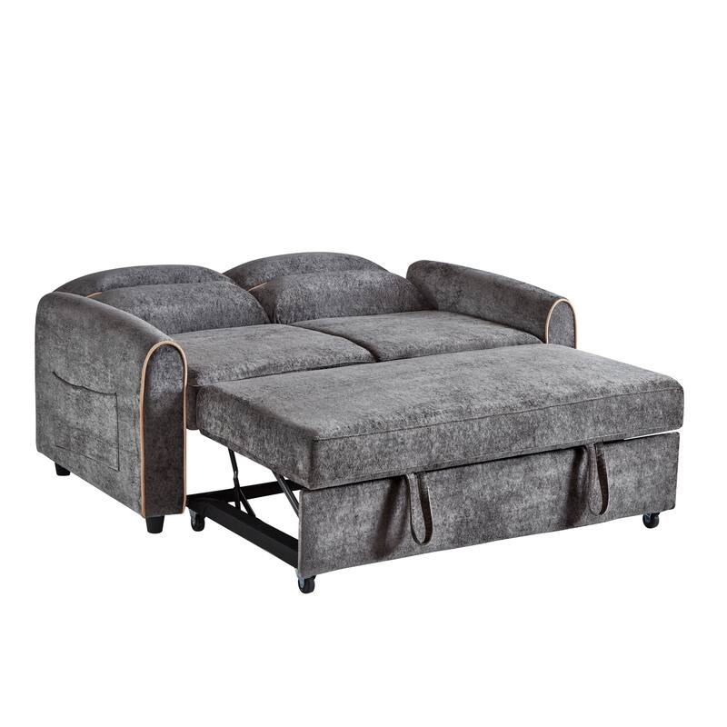 Roomfitters 58 Inch Chenille Pull Out Loveseat Sofa Bed with USB Ports and Side Storage Pockets, Modern