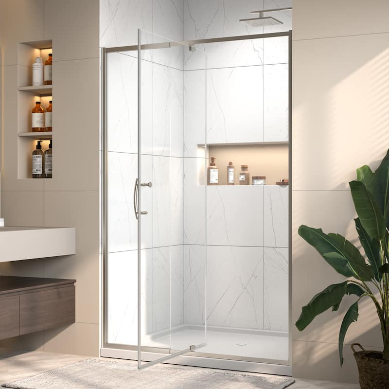 Modland 48"x71" Pivot Swing Semi-Frameless Shower Door with 1/4" Tempered Clear Glass