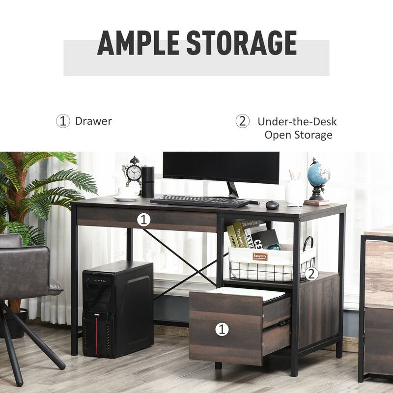 HOMCOM Home Office Writing Desk with File Storage Drawer for Letter Size, PC Study Table Computer Workstation, Walnut Brown