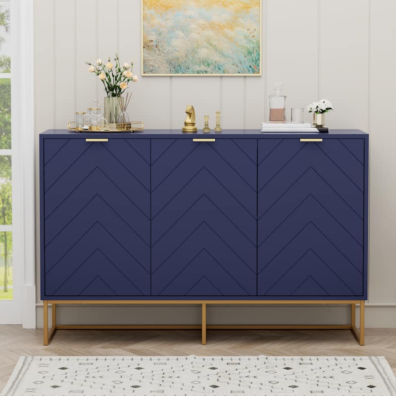 3 Doors Sideboard Buffet Cabinet with Storage Adjustable Shelf - Navy Blue