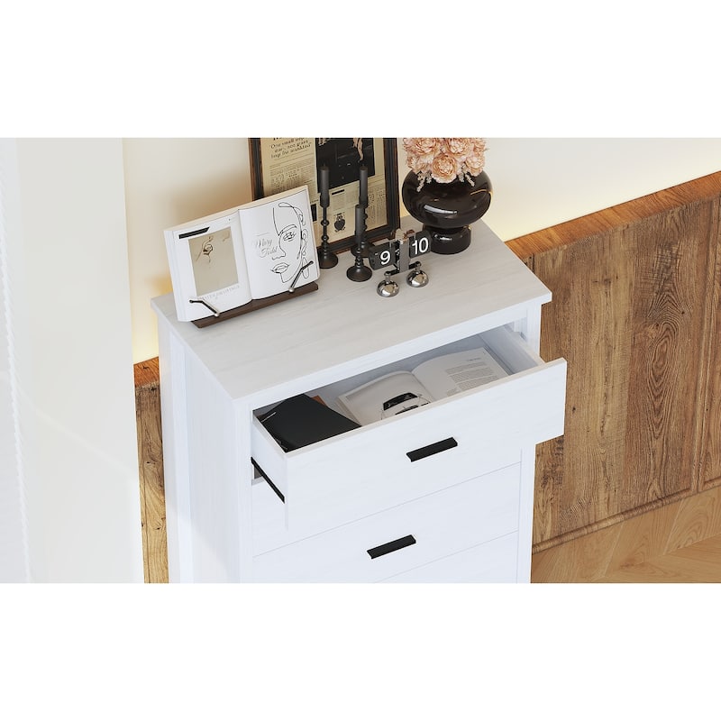 5 Drawer Tall Wooden Dresser, Large Capacity Clothing Storage Cabinet, Decorative Cabinet with Metal Handles and Wooden Legs