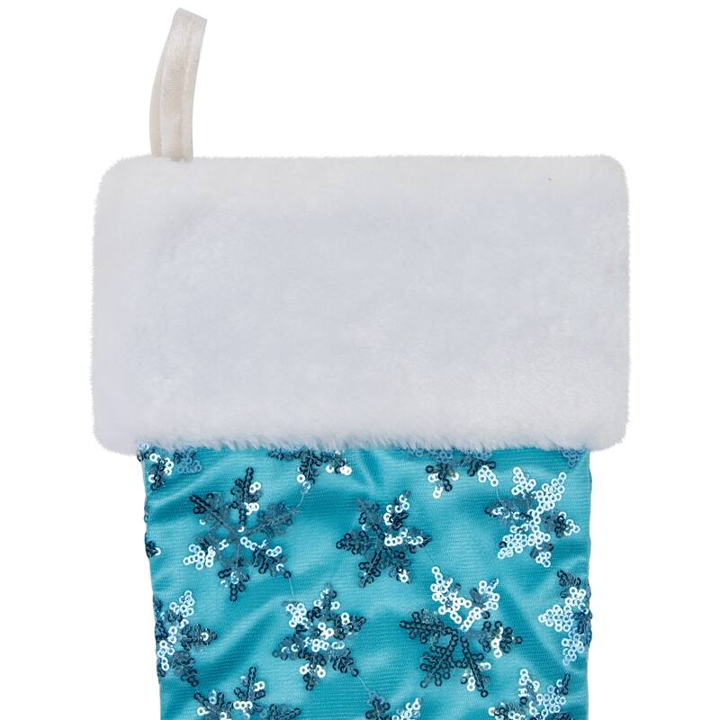 20.5 Palace Sequin Snowflake Christmas Stocking White Faux Fur Cuff