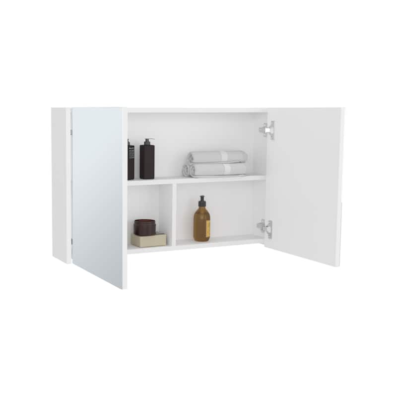 Bouti 31.5" Double Door Mirror Medicine Cabinet with 3 Shelves for Bathroom or Kitchen Storage