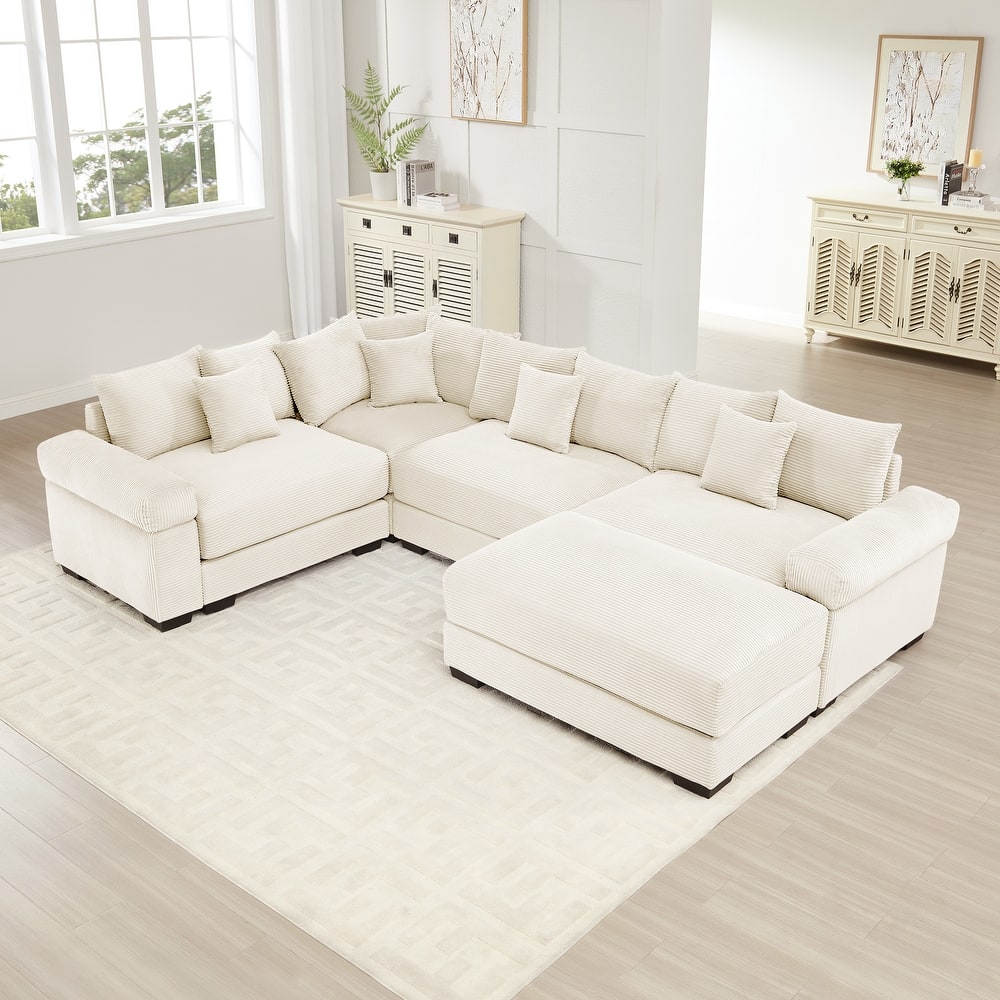 4-Seat Convertible Cloud Corduroy Modular Sofa with 13 Throw Pillows
