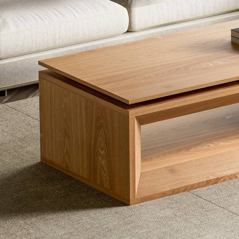 43.3" Lift Top Rectangle Coffee Table with Storage, Coffee Table with Floating Tabletop, Convertible Rising Tabletop