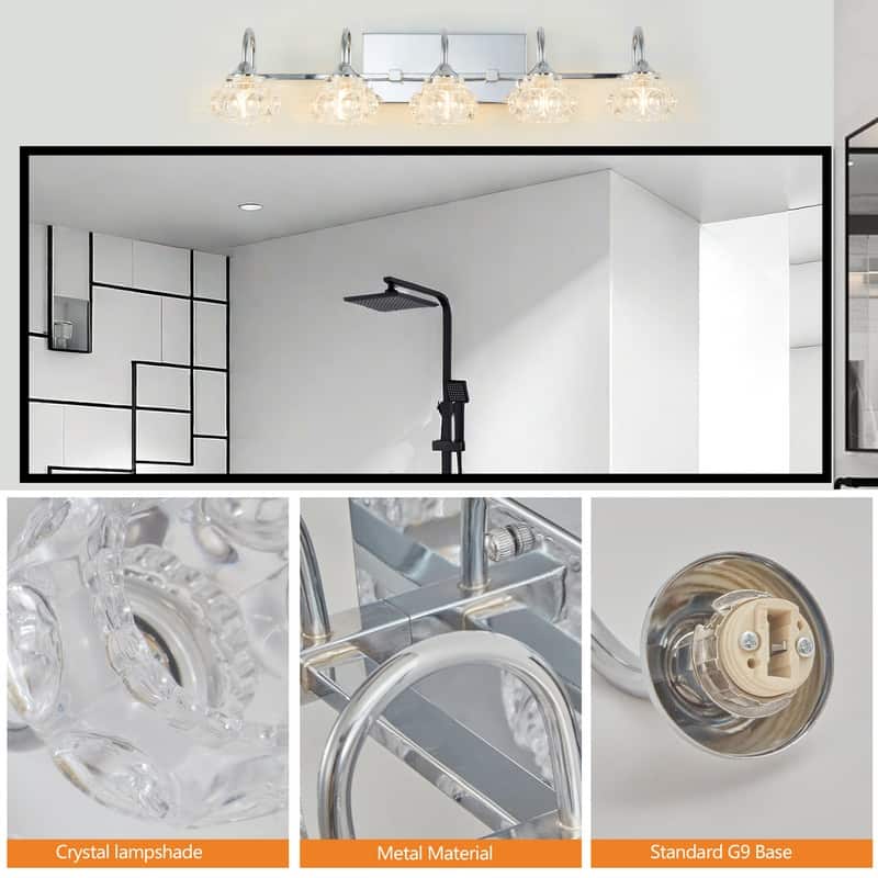 Vintage-Inspired 4-Light Vanity Fixture - Brushed Nickel Frame with Crystal Clear Glass Shades (Bulbs Not Included)
