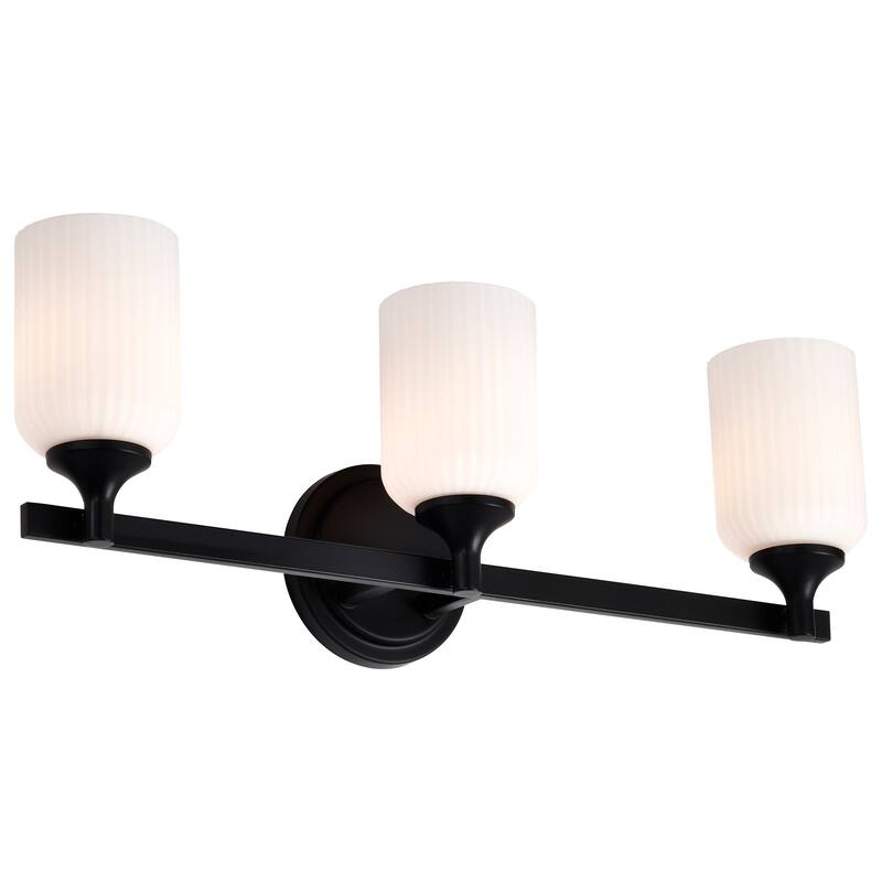 Solara 3 Light Vanity Matte Black Finish Frosted Ribbed Glass - Matte Black