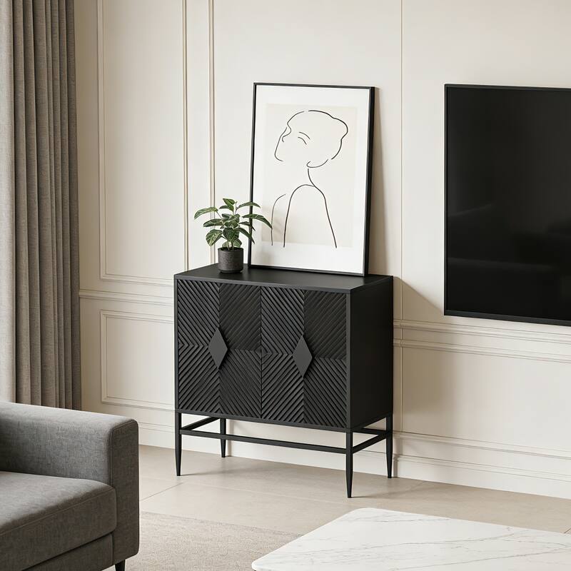 Modern 2 Door Wooden Storage Cabinet Accent Cabinet - Black