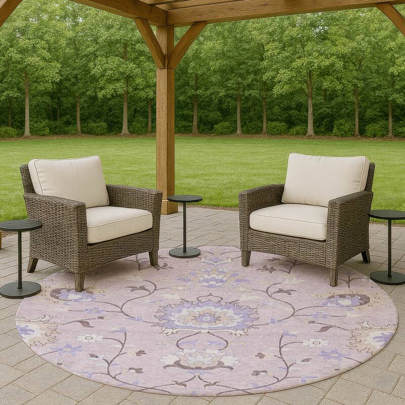 Machine Washable Indoor/ Outdoor Traditional Serena Chantille Rug - Blush - 8' x 8'