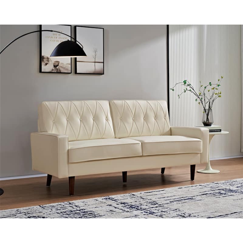 Acire 69.3" Faux Leather Cushion Back Sofa - White