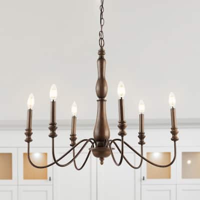 Atlas 29" 6-Light Rustic Midcentury Iron LED Chandelier, Brown by JONATHAN Y
