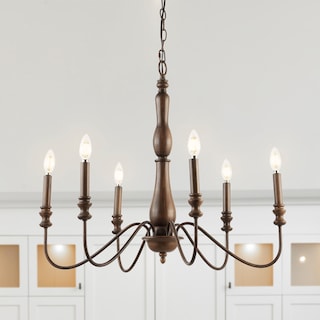 Atlas 29" 6-Light Rustic Midcentury Iron LED Chandelier, Brown by JONATHAN  Y