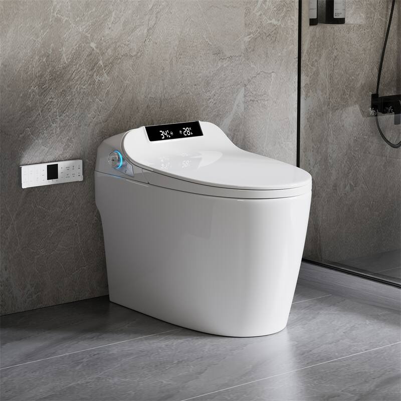 Hands-Free Smart Toilet with Foot Sensor Operation - Gloss White