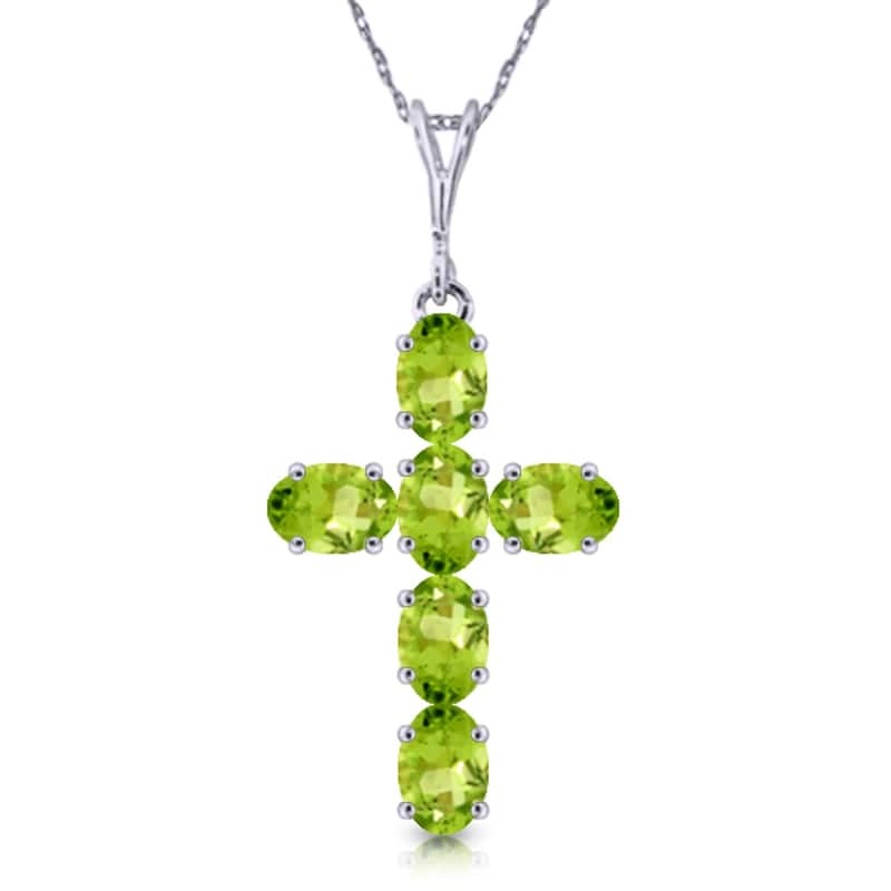 1.5 Carat 14K Solid Gold Cross Gemstone Necklace Natural Peridot - 22 Inch - White