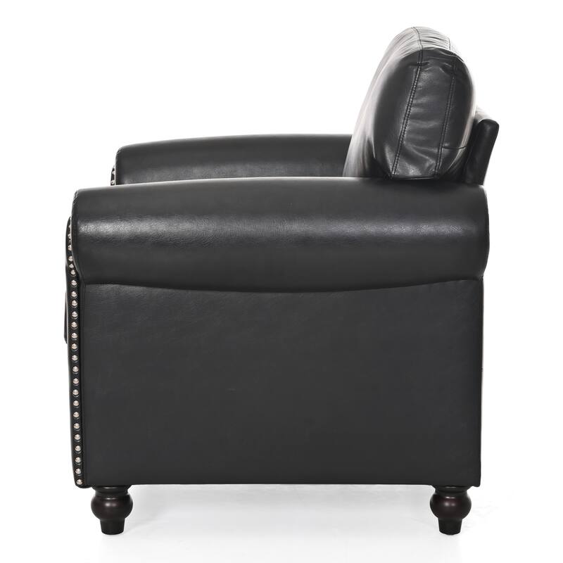 Compact PU Sofa with Birch Legs and Elegant Nailhead Detailing - Perfect for Small Spaces