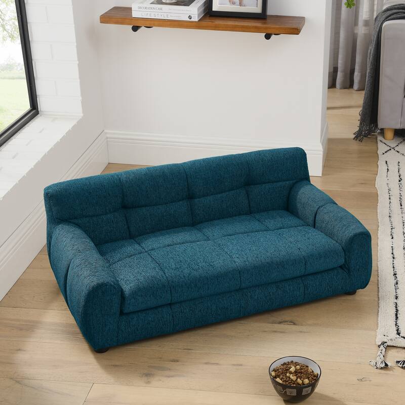 Roomfitters Soft Pet Sofa with Backrest and Armrests, Modern Rectangular Dog Couch for Small and Medium Dogs - Blue