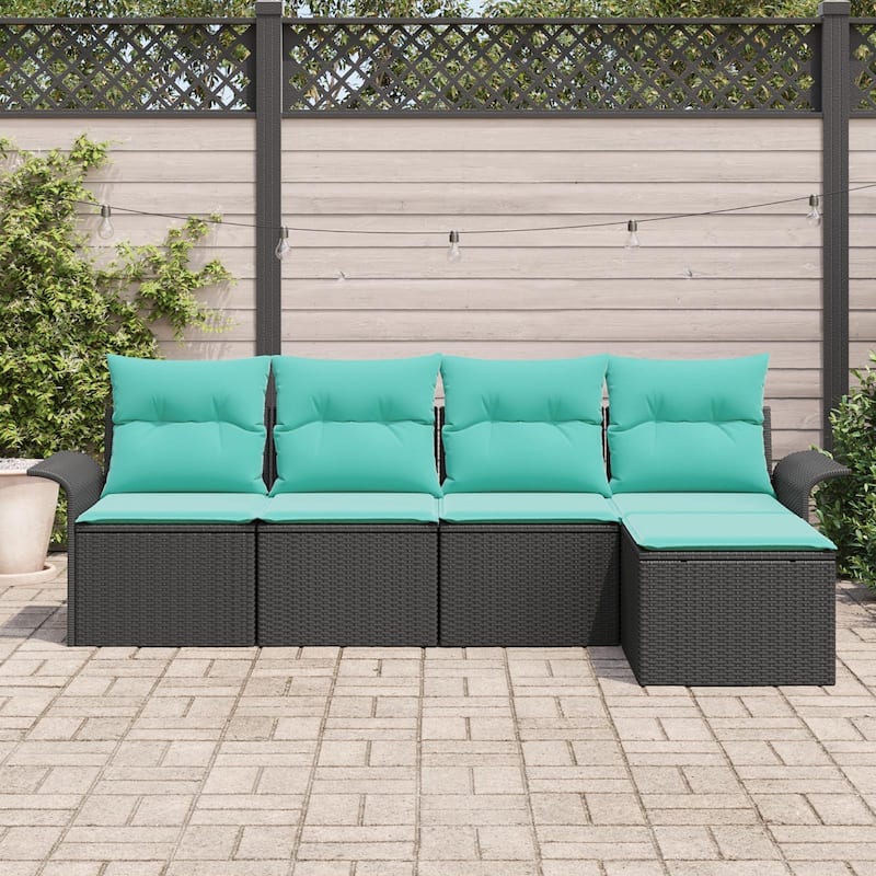 vidaXL 5/6-Seater Garden Sofa with Cushions Black/Brown/Grey Poly Rattan - 24.4 x 98.8 x 27.2