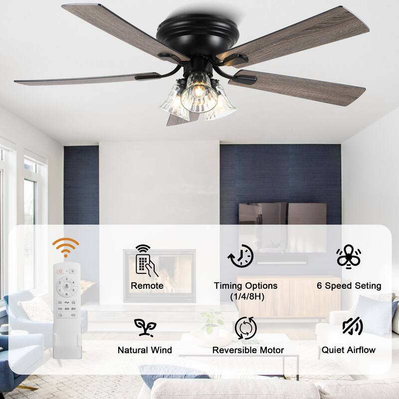 Bella Depot 52" Flush Mount Ceiling Fan with Light and Remote Control - 52 Inches