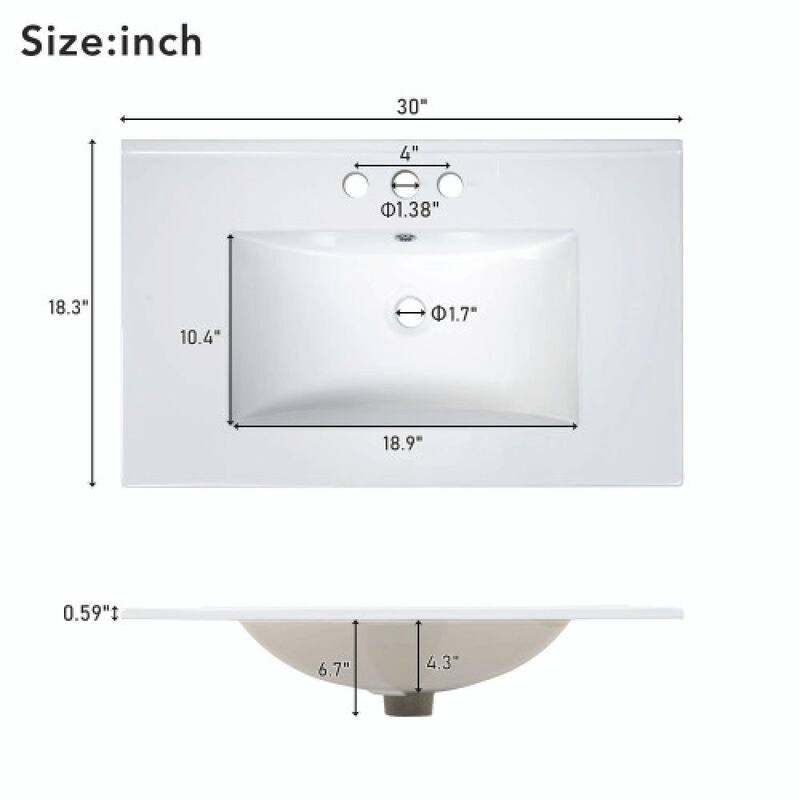 Vintage Style Bathroom Vanity Combo with Ceramic Sink and 2 Soft-close Doors