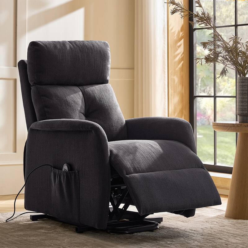 Elisa Mid-century Modern Power Remote Lift Assist Recliner with Metal Base - CHARCOAL