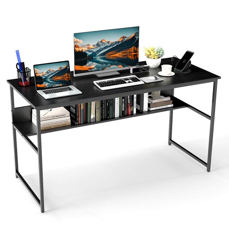 Costway 55" x 24" Computer Desk with Power Outlets & USB Ports, - Black - See Details