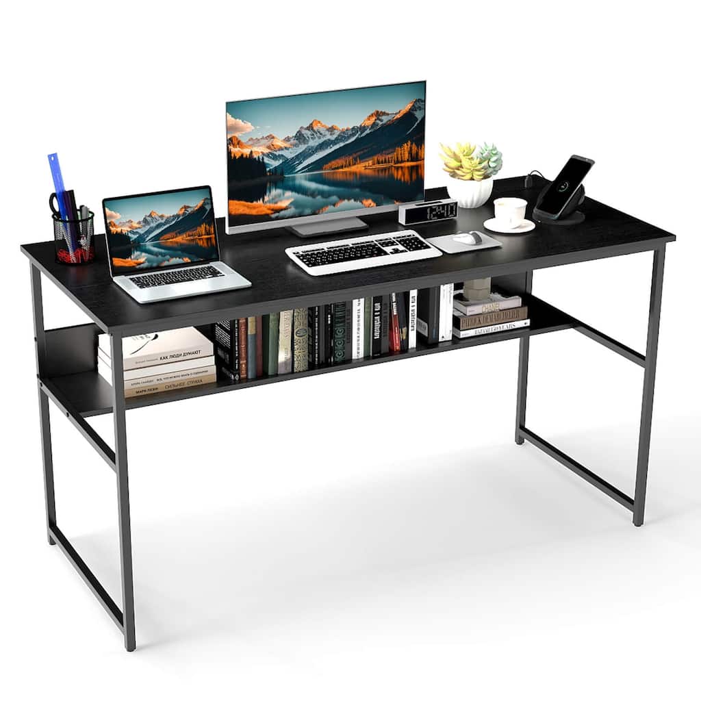 Costway 55" x 24" Computer Desk with Power Outlets & USB Ports,